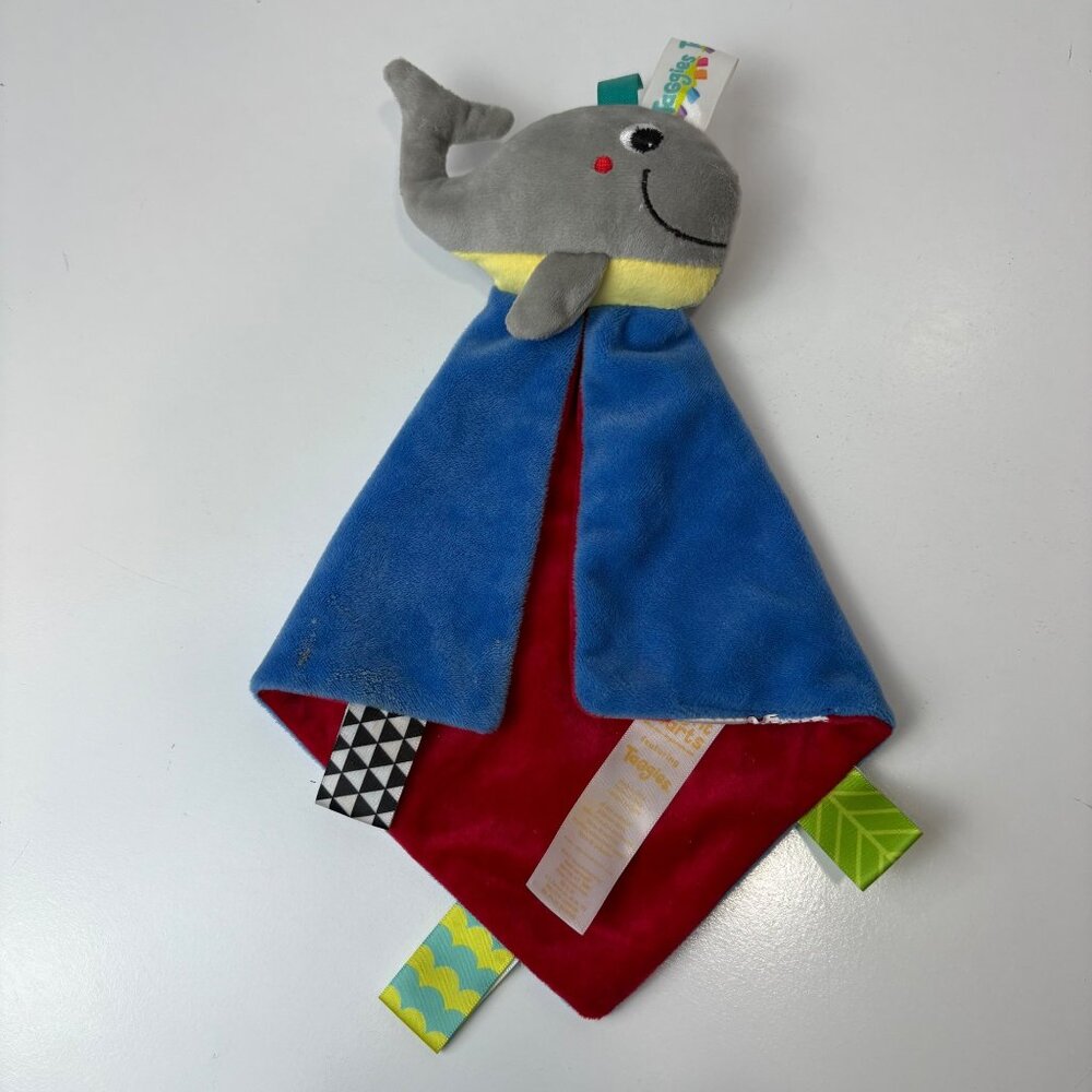 Bright Starts Taggies Whale Plush Baby Lovey Security Blanket 10"‎ Blue Sensory